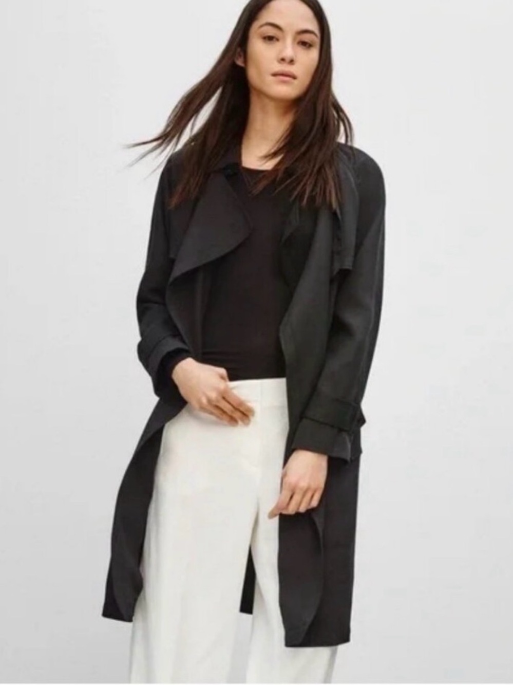 Aritzia Babaton Lawson Black Open Front Drape Trench Coat XXS